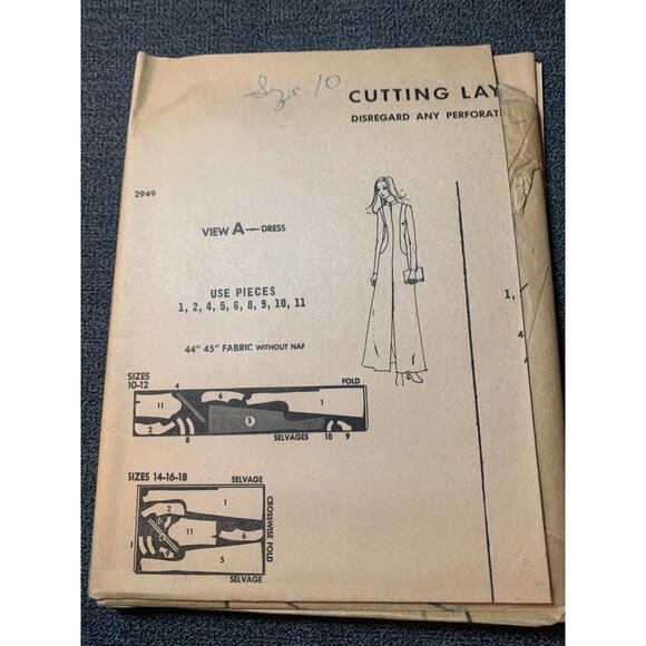 Vintage McCalls 2949 Sewing Pattern 1970s Dress Or Tunic Size 10 uncut - Picture 5 of 5